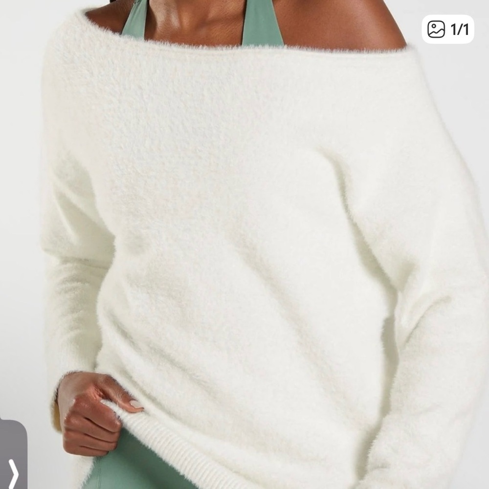 Gymshark Whitney Simmons White Eyelash Off Shoulder Sweater